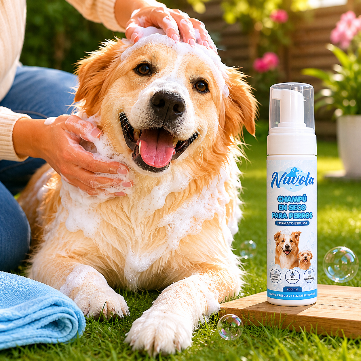 CHAMPÚ EN SECO PARA PERROS - SIN ACLARADO, SIN AGUA - LAVA A TU PERRO RÁPIDO Y SIN ESTRÉS